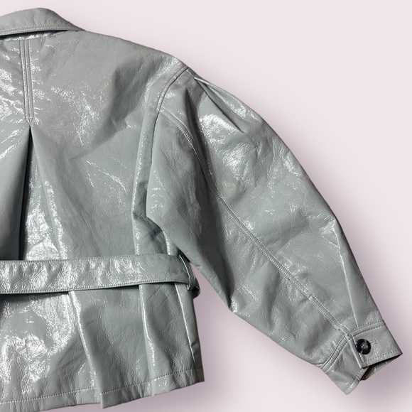 NWT Women’s ASOS Vinyl Tie Waist Light Grey Button Front Jacket With Belt Size 0 - Picture 11 of 13
